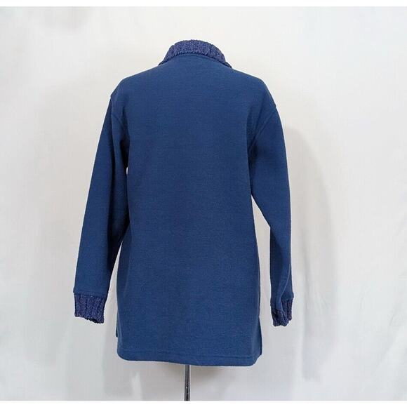 Vintage 90s Top Blue Textured Knit Pullover Half Zip Oversize Misses Size M - Picture 4 of 7
